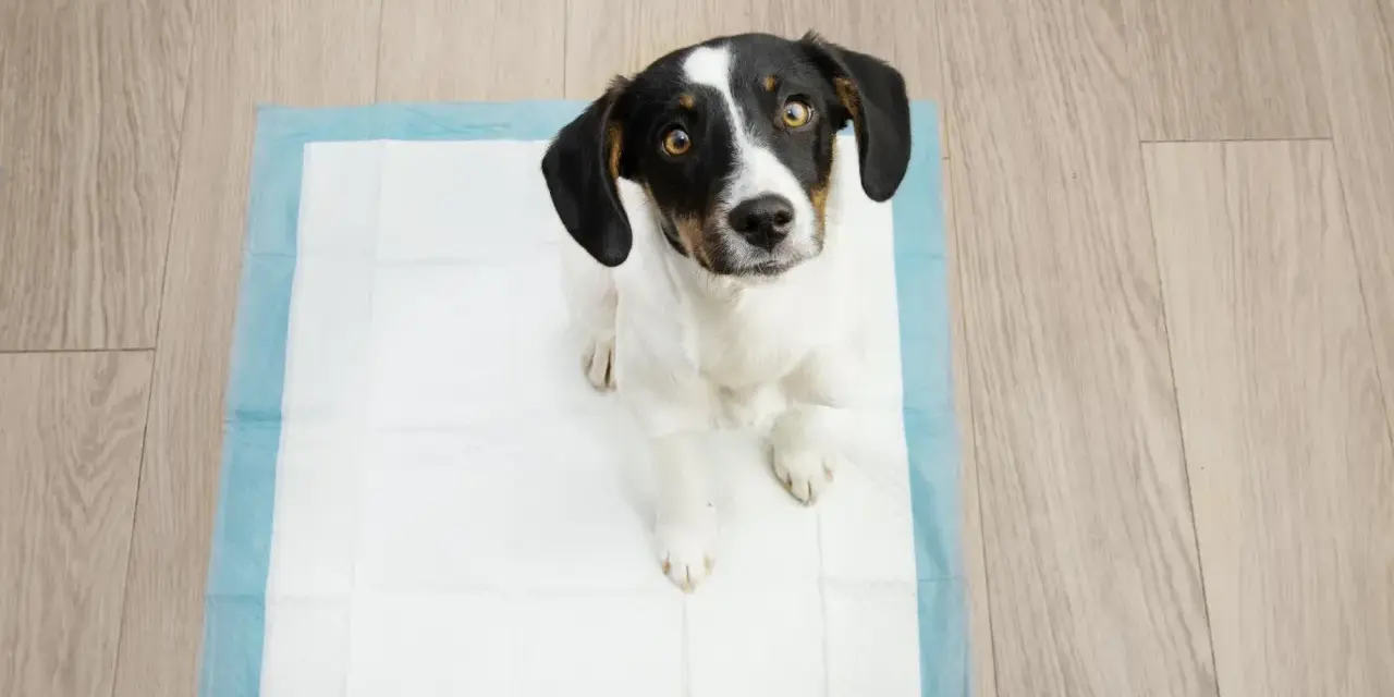 Mi perro se tumba en el empapador, esperando pacientemente.