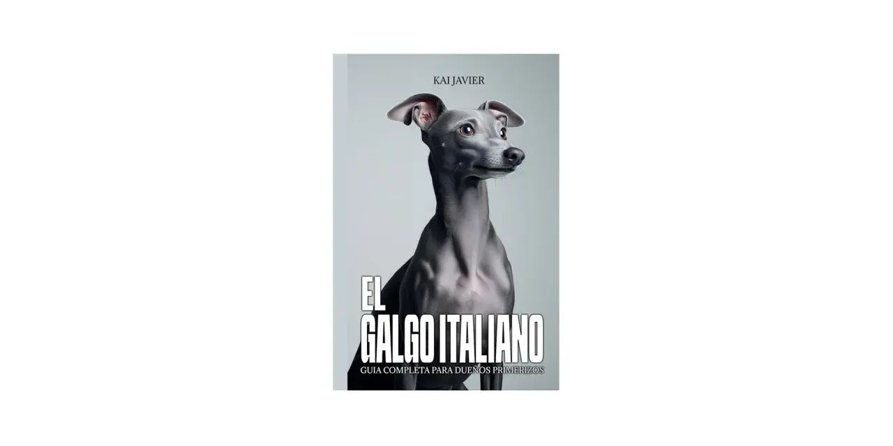 Un elegante galgo italiano, con su esbelto cuello y mirada curiosa, posa para la portada de "El Galgo Italiano: Guía Completa para Dueños Primerizos".