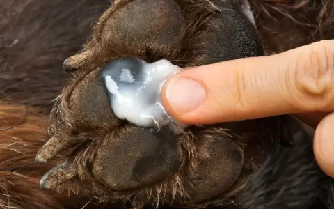 Aplicando blastoestimulina para perros en una pata herida.