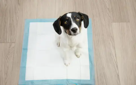 Mi perro se tumba en el empapador, esperando pacientemente.