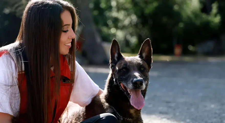 Una chica sonríe mientras acaricia a su perro, pero él parece ajeno, como si mi perro me ignorara.